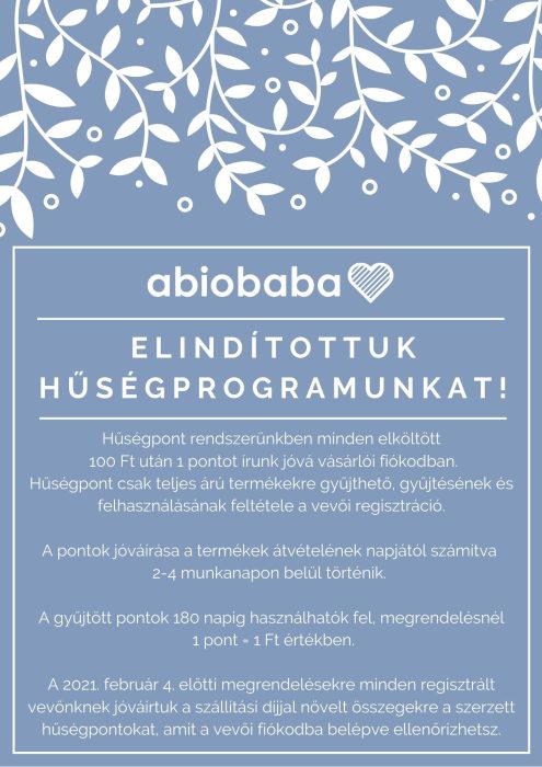 Példa hírlevél: abiobaba webshop hűségprogramjának elindítása.